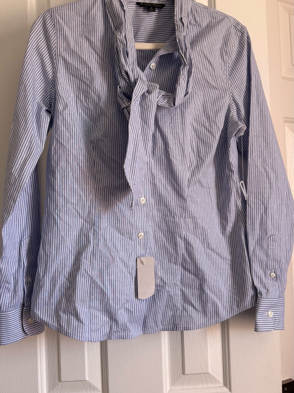 Brooks Brothers Blue and White Stripe Tie-Neck Dress Shirt